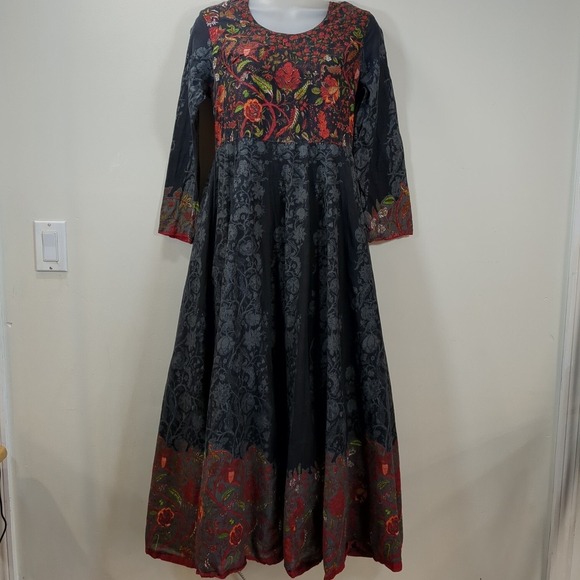 Biba women's floral Anarkali Dupatta 2pc set black/red, size 32 - Picture 3 of 13